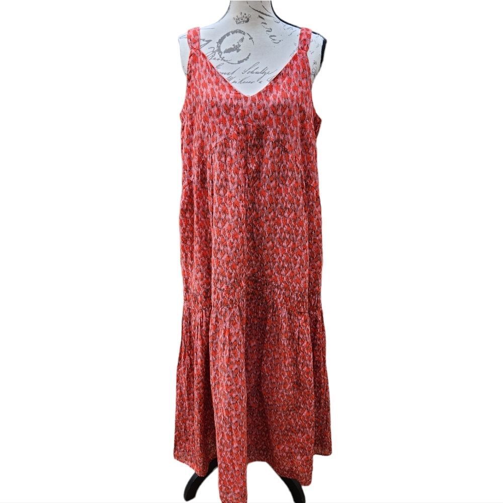 Joie Bondi Animal Print Midi Dress in Tea Rose Red Tiered V-Neck Medium